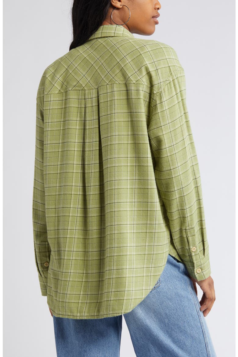 Plaid Oversize Cotton Flannel Button-Up Shirt, Alternate, color, OLIVE TONAL PLAID