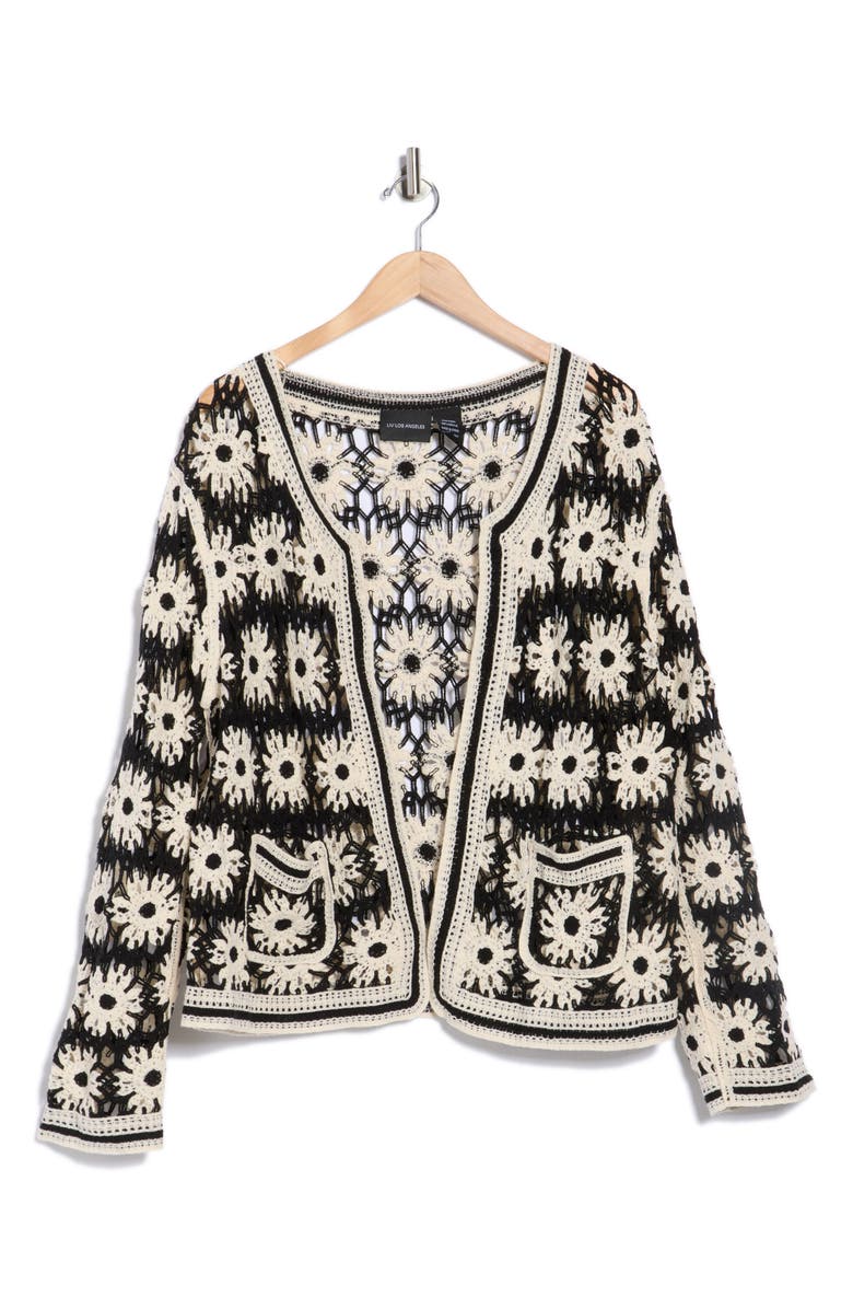 Forgotten Grace Floral Open Knit Cardigan, Main, color, Black/ Natural