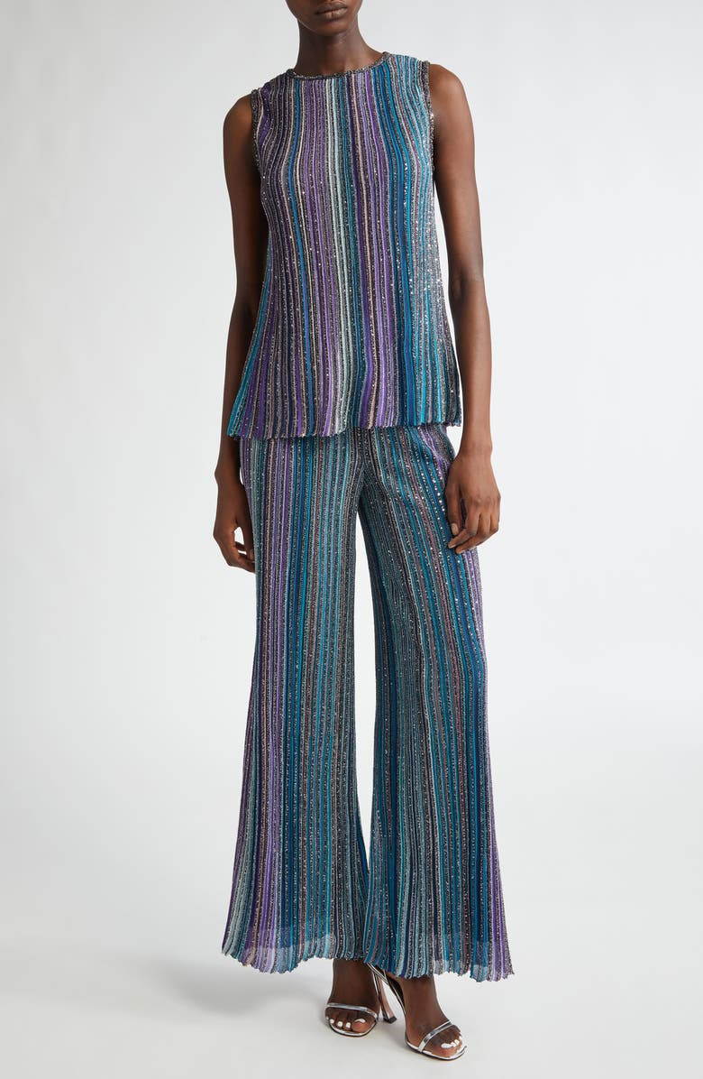 Missoni Shimmer Stripe Metallic Knit Flare Pants, Alternate, color, 