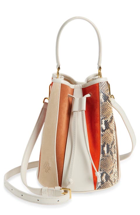 Small Drum Mixed Leather Bucket Bag