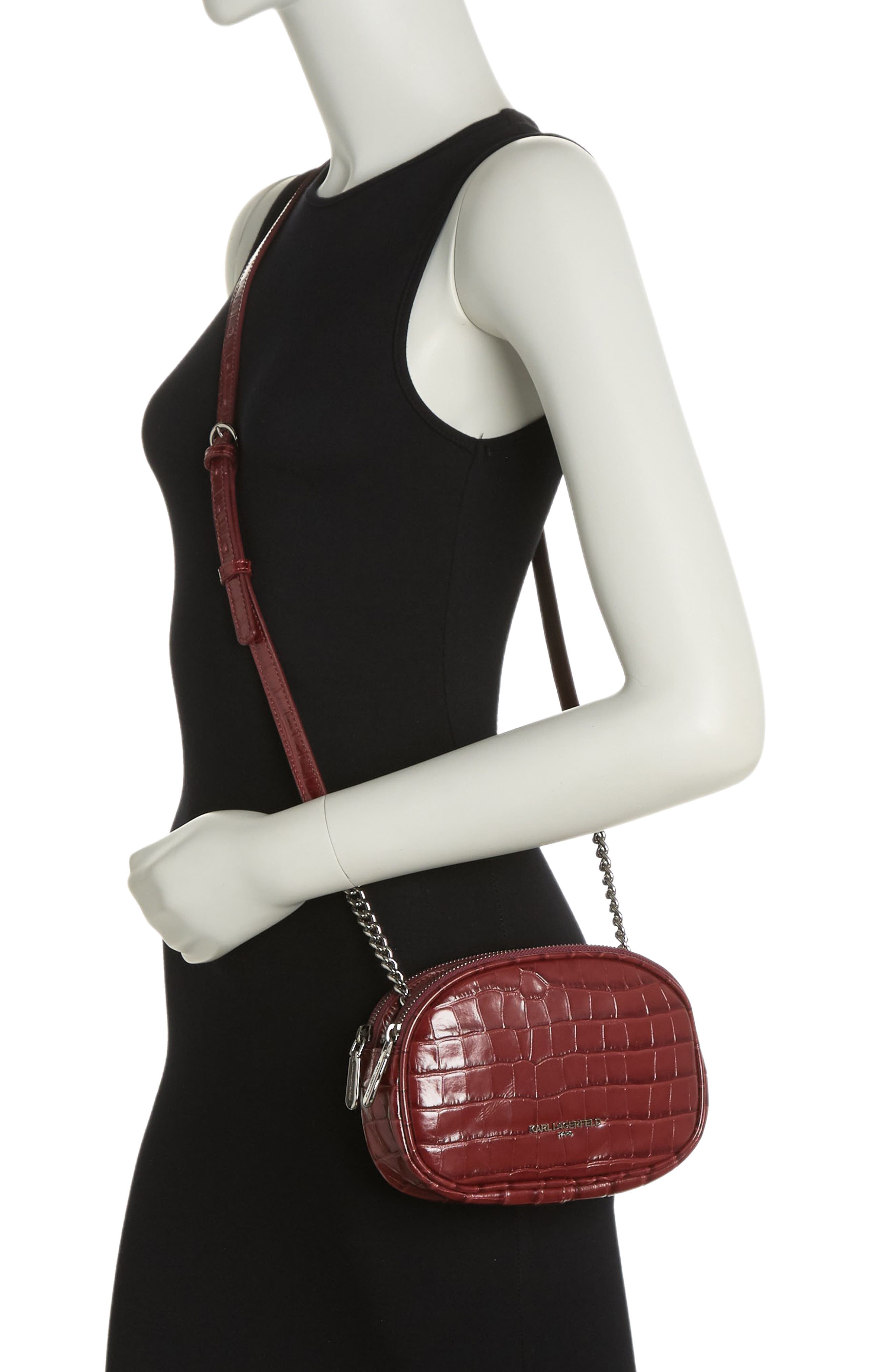 KARL LAGERFELD PARIS Croc Embossed Leather Crossbody Bag, Alternate, color, 