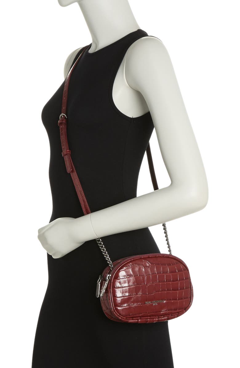 KARL LAGERFELD PARIS Croc Embossed Leather Crossbody Bag, Alternate, color,