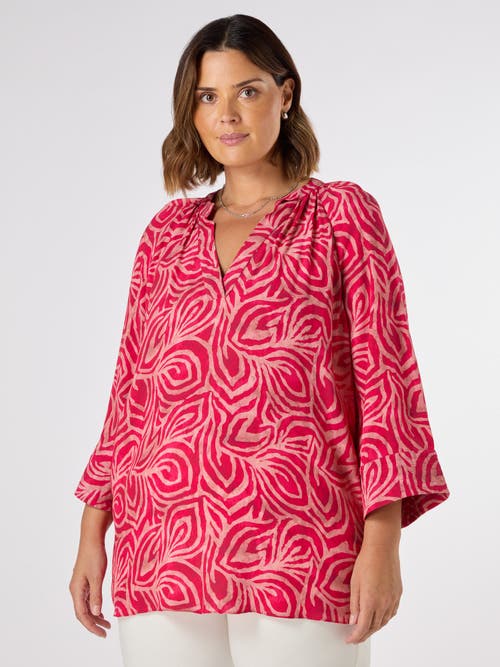 Live Unlimited Abstract Cropped Sleeve Blouse In Pink