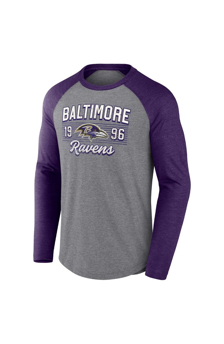 FANATICS Men's Fanatics Branded Heathered Gray/Heathered Purple Baltimore Ravens Weekend Casual Raglan Long Sleeve T-Shirt, Alternate, color,