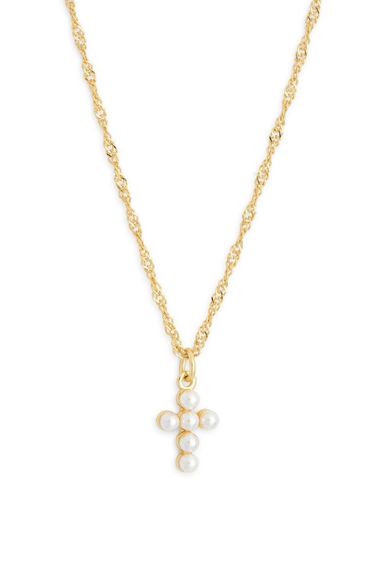 Faux Pearl Beaded Cross Necklace, Main, color, GOLD