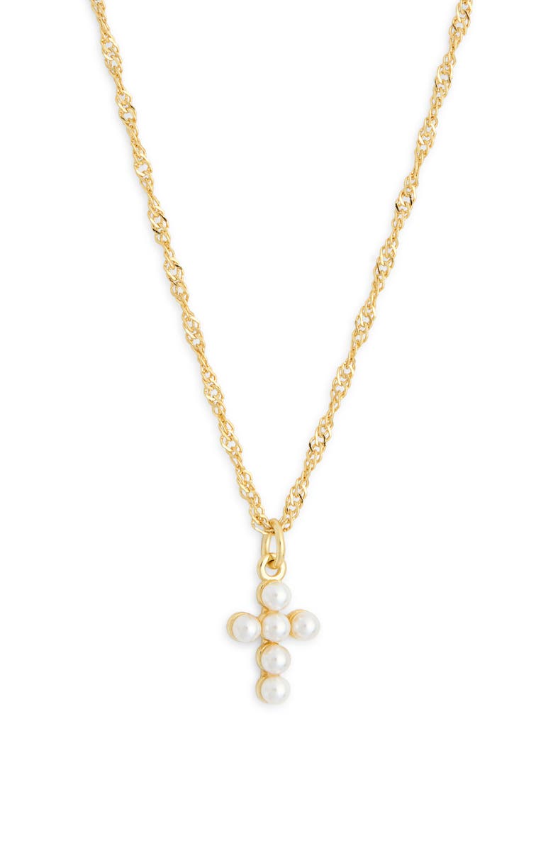 Argento Vivo Sterling Silver Faux Pearl Beaded Cross Necklace, Main, color, Gold
