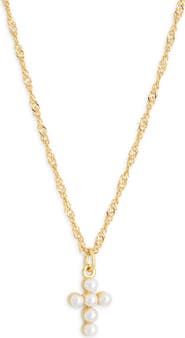 Argento Vivo Sterling Silver Faux Pearl Beaded Cross Necklace