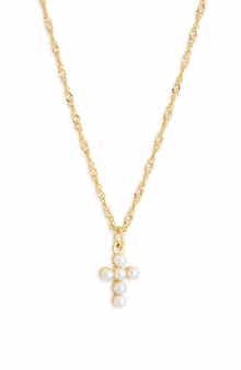 Argento Vivo Sterling Silver Faux Pearl Beaded Cross Necklace