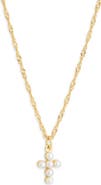 Argento Vivo Sterling Silver Faux Pearl Beaded Cross Necklace