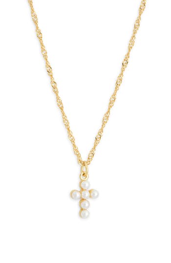 Argento Vivo Sterling Silver Faux Pearl Beaded Cross Necklace In Gold
