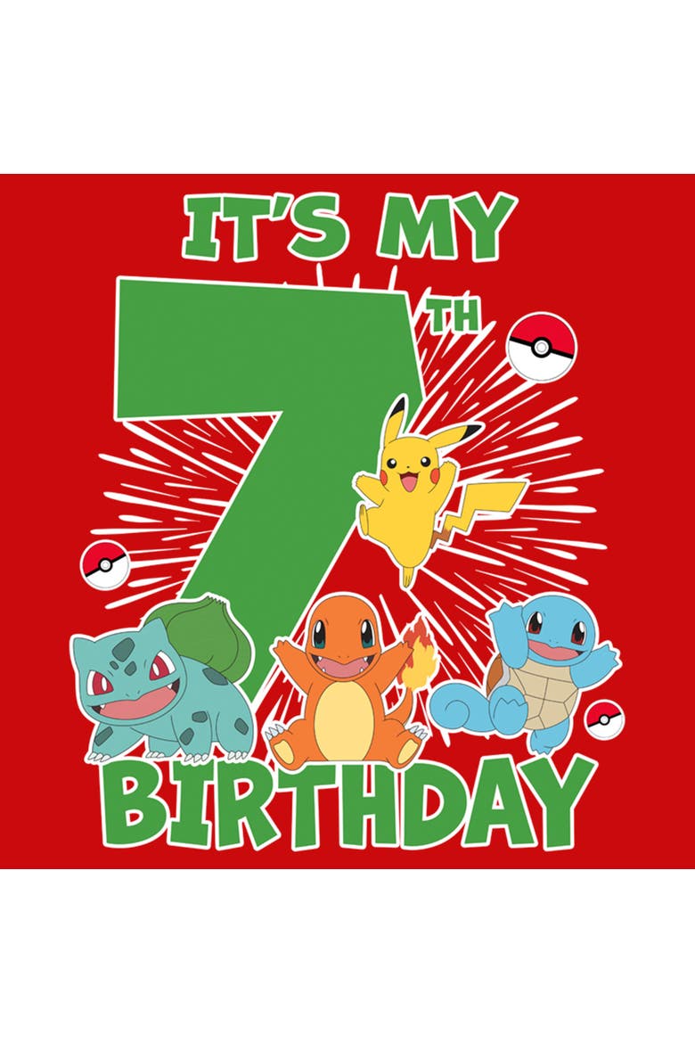 Boy's Pokemon It's My 7th Birthday Starters T-Shirt, Alternate, color, Red
