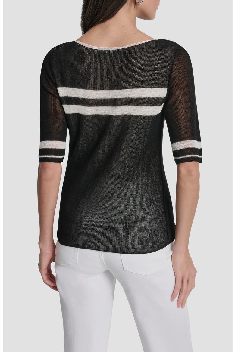 Stripe Lightweight Elbow Sleeve Sweater, Alternate, color, BLACK/IVORY