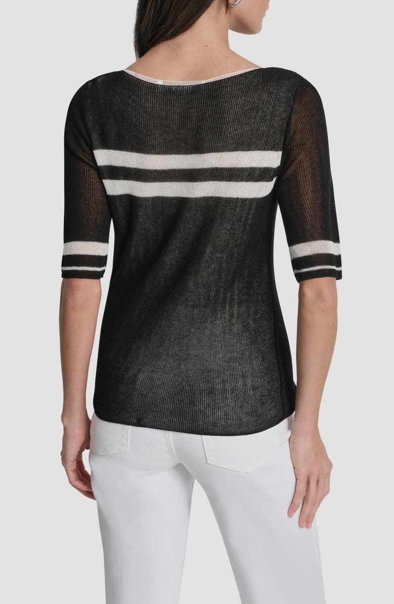 DKNY Stripe Lightweight Elbow Sleeve Sweater, Alternate, color, Black/Ivory