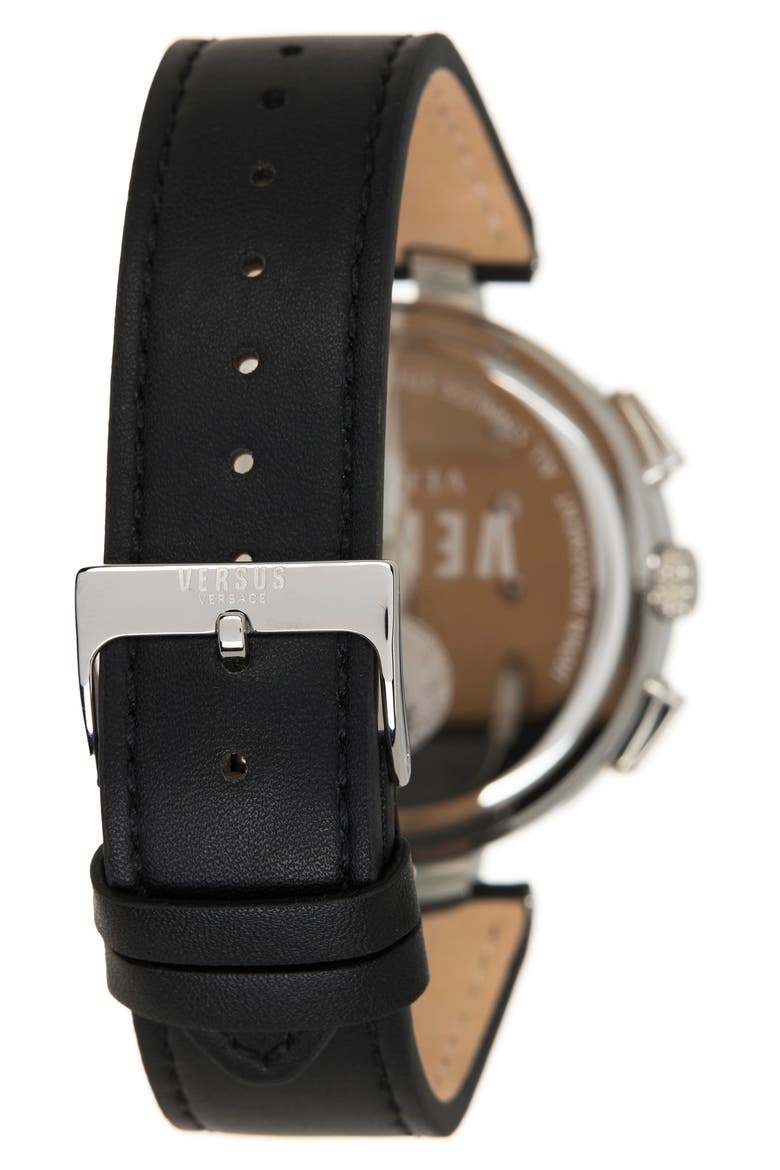 Versace Men's Logo Gent Chrono Leather Strap Watch, 44mm, Alternate, color, STAINLESS STEEL