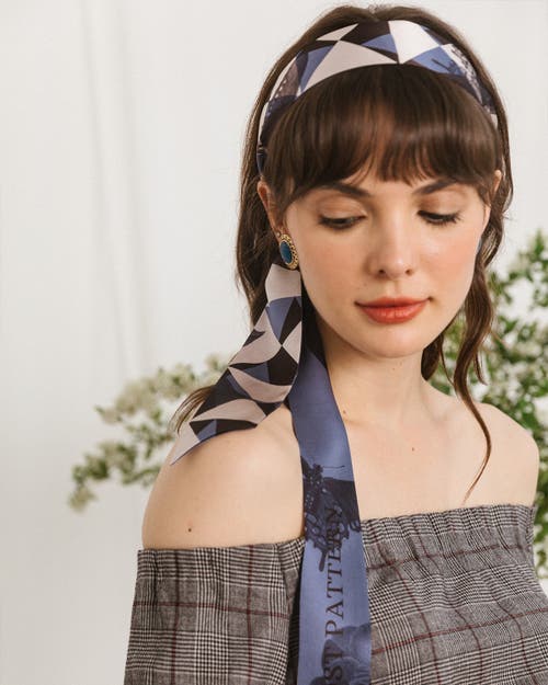 Lost Pattern Nyc "prism" Silk Skinny Scarf In Blue