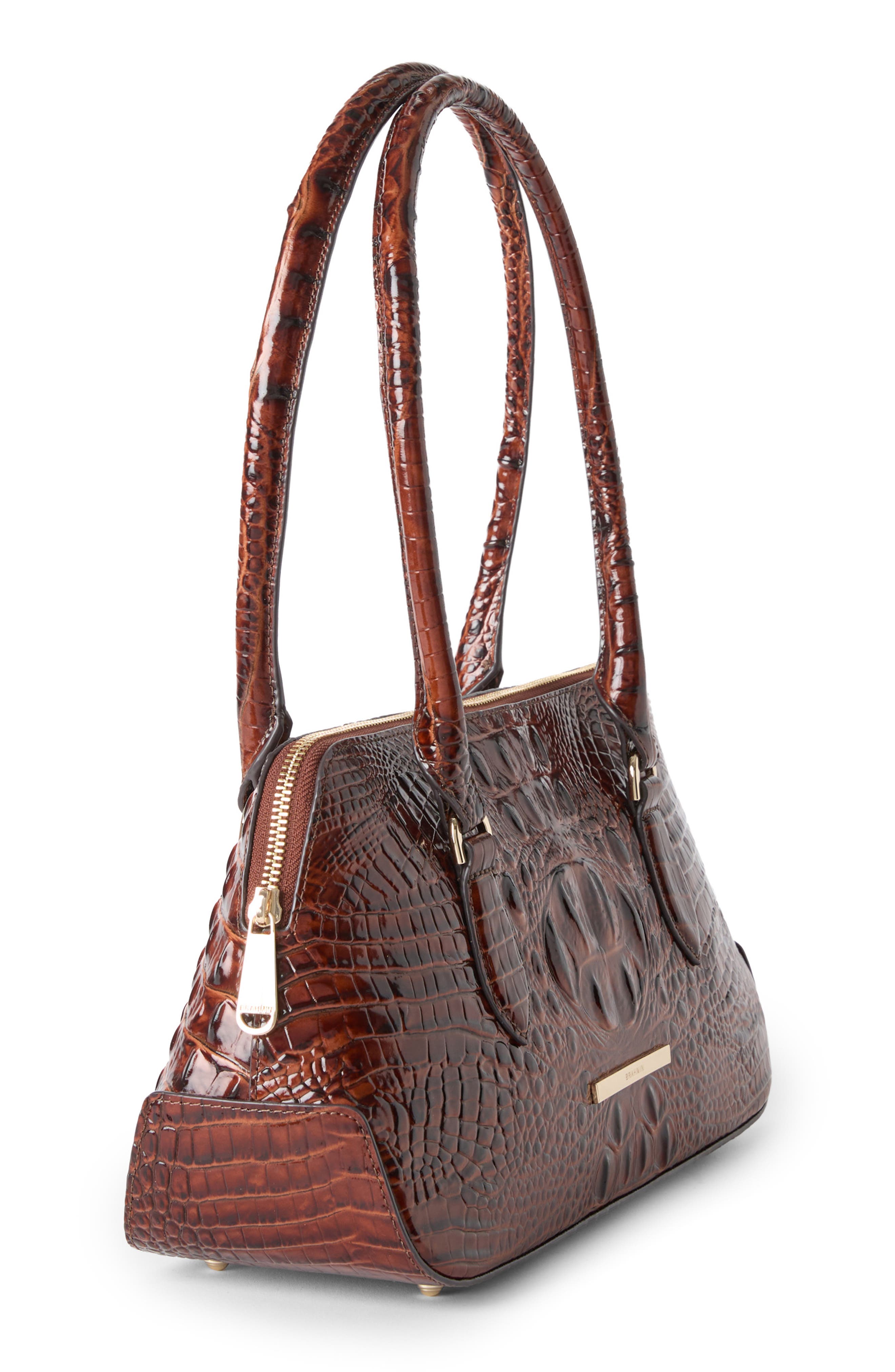 Jennifer Croc Embossed Leather Shoulder Bag, Alternate, color, PECAN