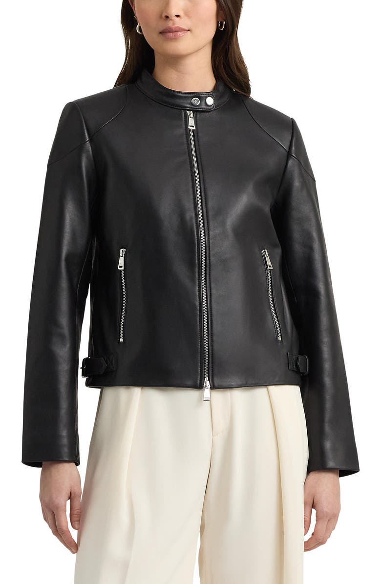 Lauren Ralph Lauren Lambskin Leather Moto Jacket, Alternate, color, 
