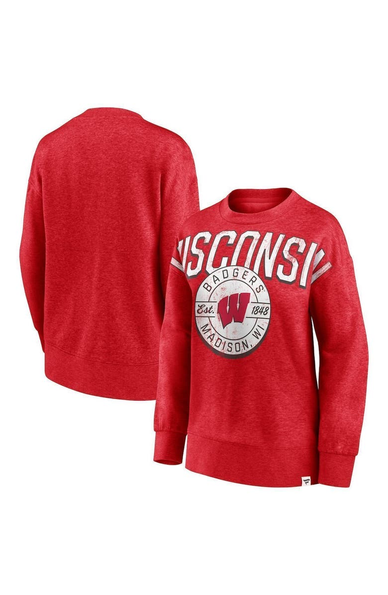 FANATICS Women's Fanatics Branded Heathered Red Wisconsin Badgers Jump Distribution Pullover Sweatshirt, Main, color,