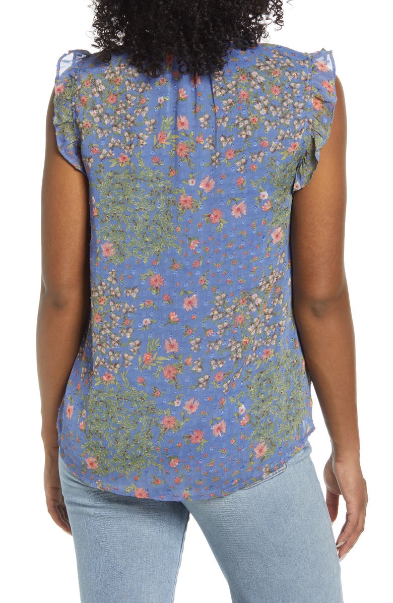 GIBSONLOOK Ruffle Tie Neck Floral Blouse, Alternate, color, 