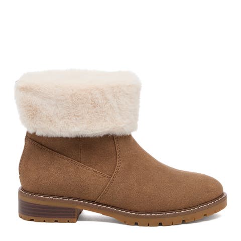 Niche Faux Fur Cuff Lug Sole Ankle Boots