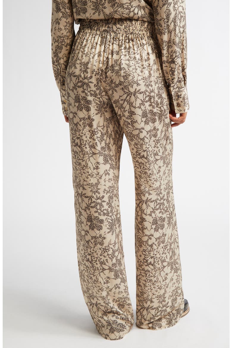 Floral Print Silk Blend Pajama Pants, Alternate, color, SAFARI/ BLACK