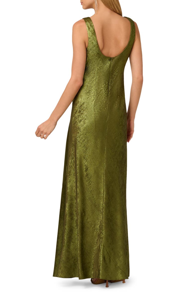 Cowl Neck Foil Gown, Alternate, color, DARK OLIVE