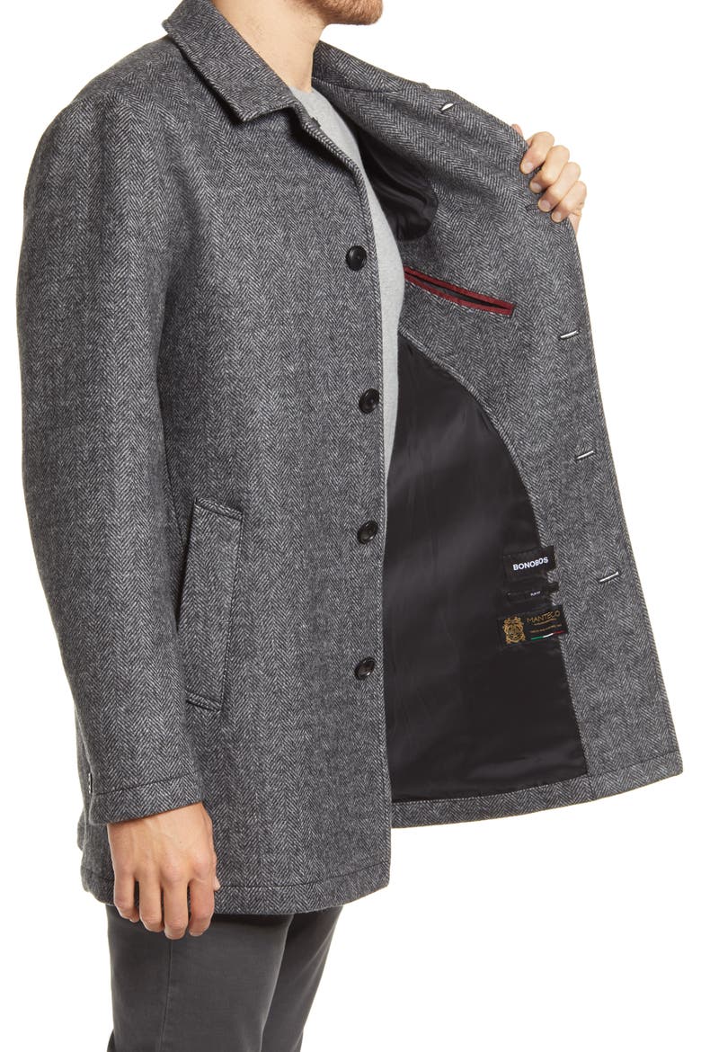 Wool Blend Car Coat, Alternate, color, GREY HERRINGBONE