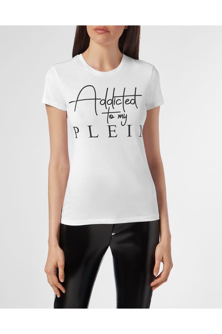 T-Shirt Round Neck Statement Women, Main, color, white