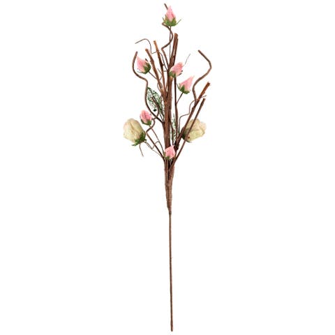 33" Cream White and Pink Artificial Spring Floral Pick
