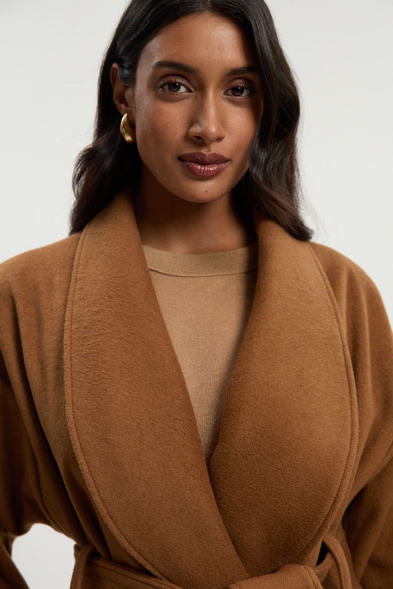 Brushed Wool Wrap Tailored Maxi Coat, Alternate, color, Camel