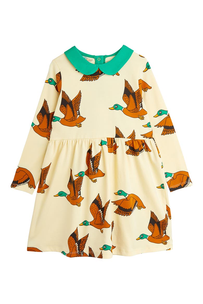 Kids' Duck Print Long Sleeve Cotton Dress, Main, color, YELLOW