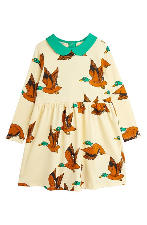 Kids' Duck Print Long Sleeve Cotton Dress (Toddler, Little Kid & Big Kid)