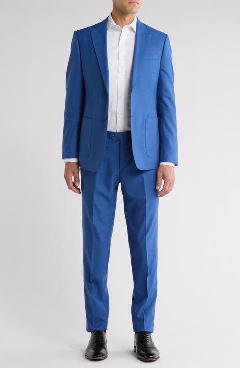 Solid Blue Wool Blend Suit