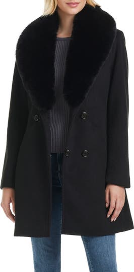 TopShop sale Faux Fur Collar Long Peacoat