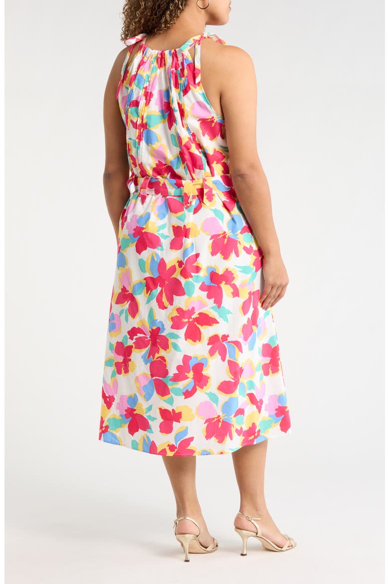 Yani Luvi Belted Floral Sleeveless Midi Dress, Alternate, color, FUCHSIA-MULTI