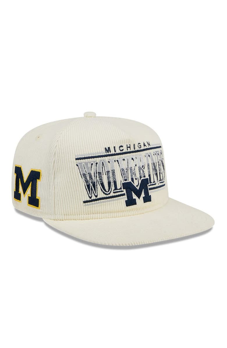 New Era Men's New Era White Michigan Wolverines Throwback Golfer Corduroy Snapback Hat, Main, color, 