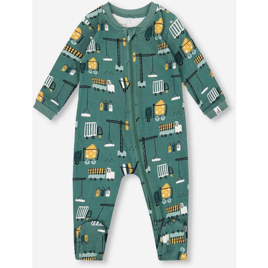Deux Par Deux One-piece Organic Cotton Pajama Construction In Green