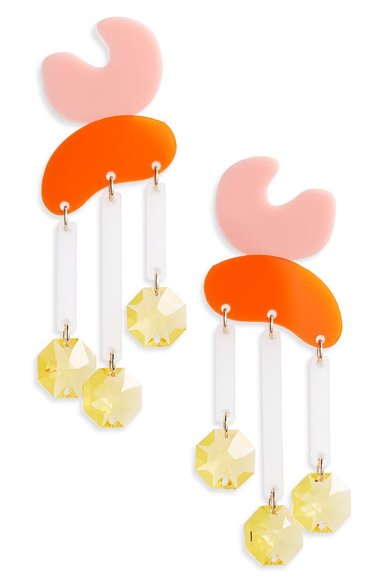 Crystal Rain Statement Earrings, Main, color, CREAMSICLE