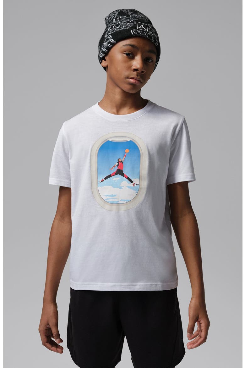 Kids' Air Jordan Plane Window Graphic Cotton Blend T-Shirt, Alternate, color, WHITE