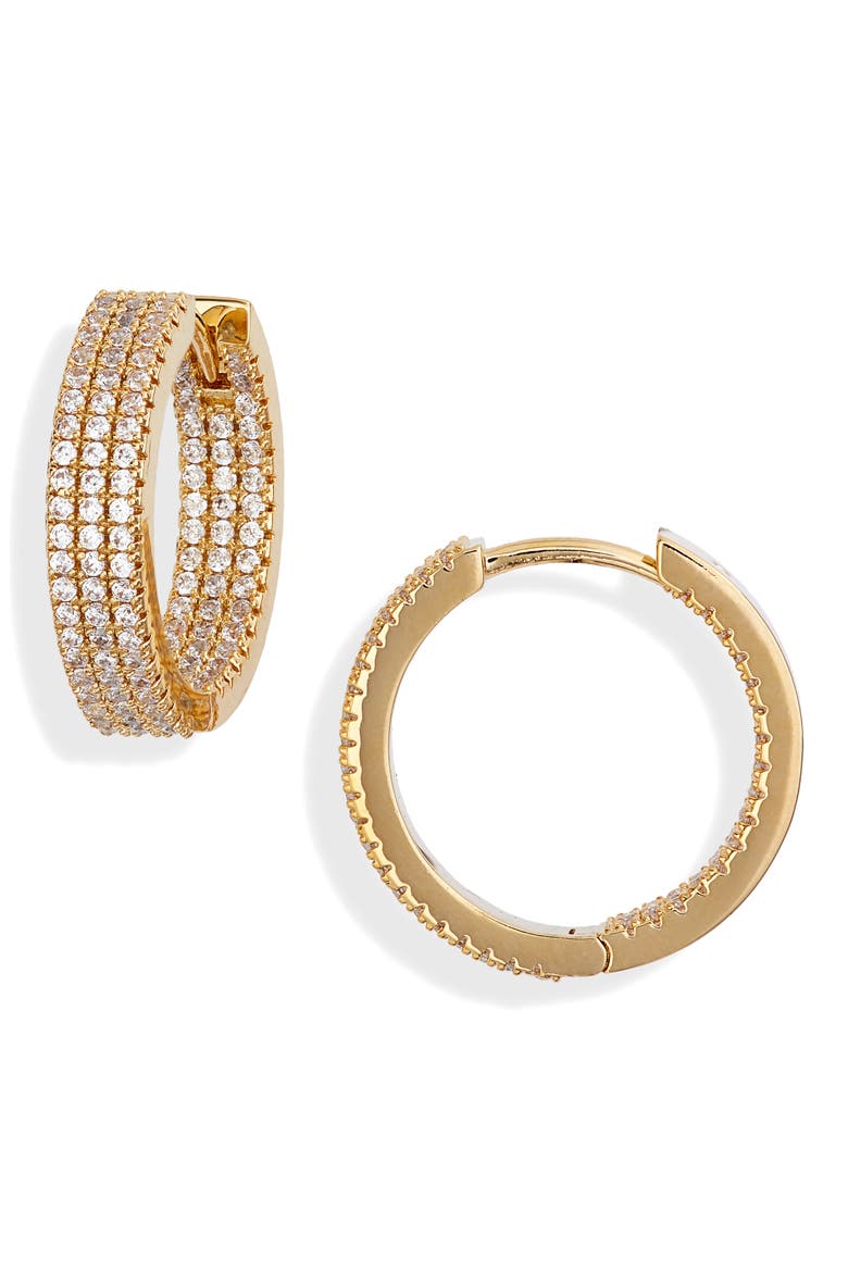 Pavé Huggie Hoops, Main, color, CLEAR- GOLD