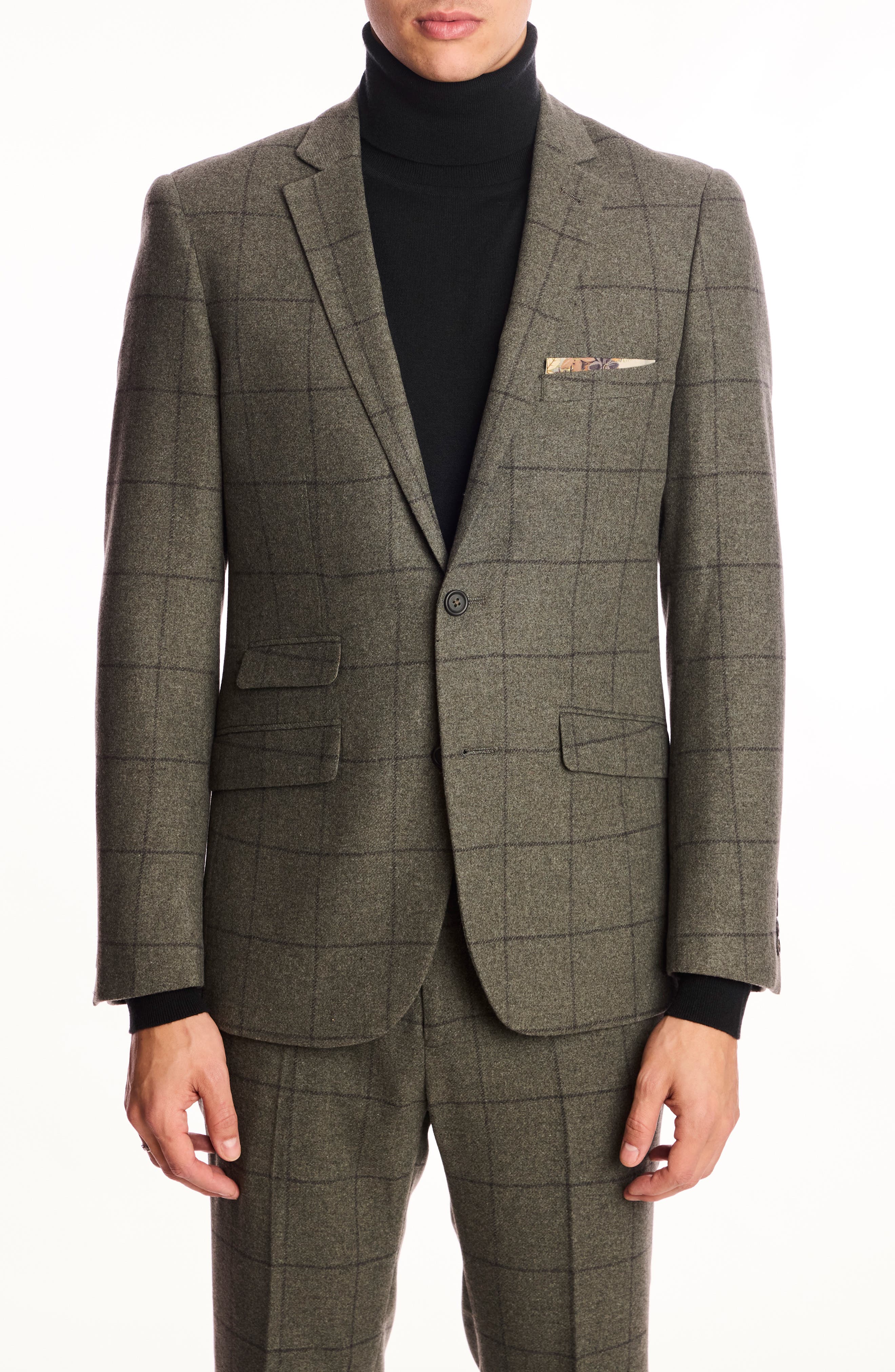 PAISLEY & GRAY Dover Slim Fit Sage Windowpane Wool Blend Blazer