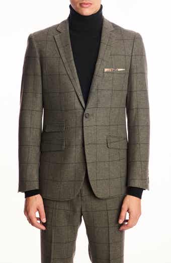 PAISLEY & GRAY Dover Slim Fit Sage Windowpane Wool Blend Blazer