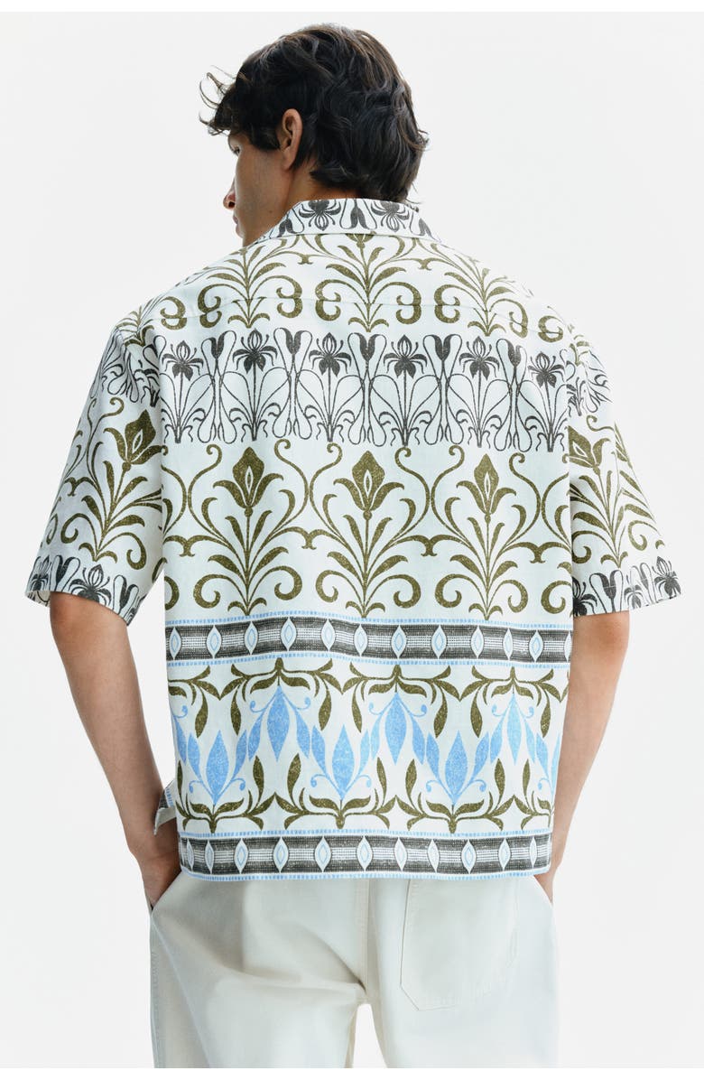 H&M Relaxed Fit Patterned Resort Shirt, Alternate, color, Cream/Patterned