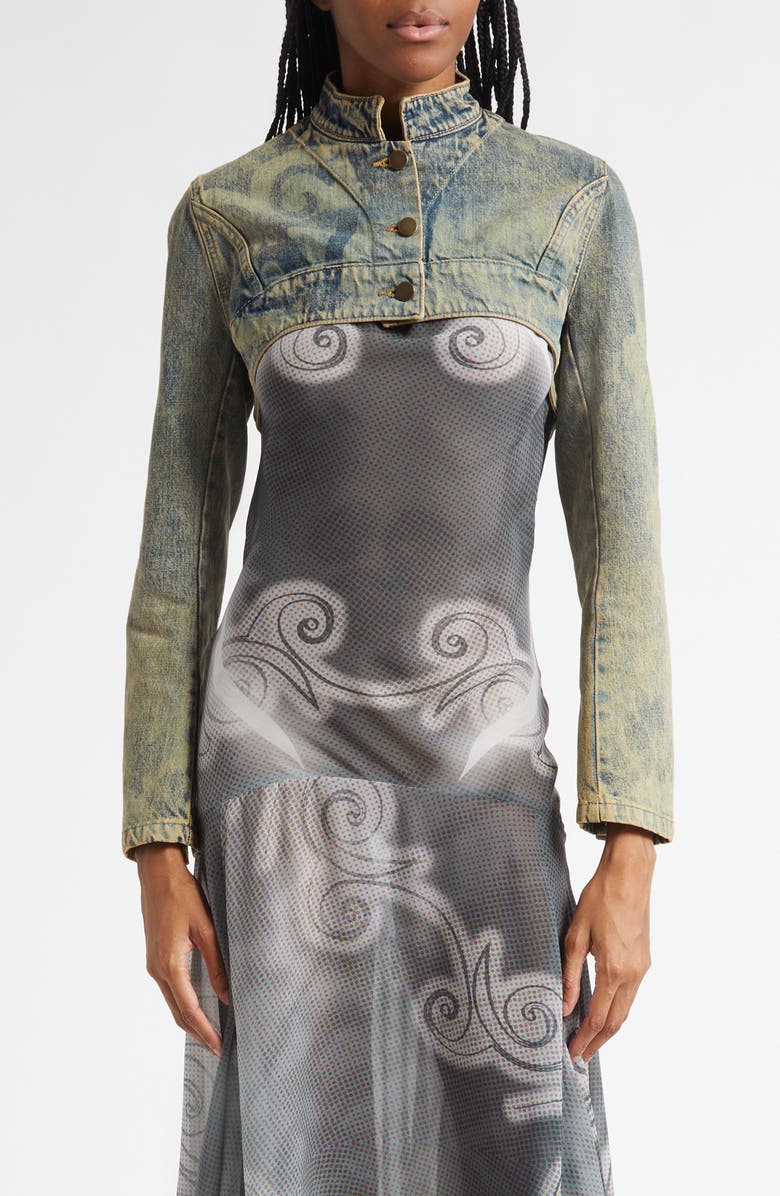 Paolina Russo Denim Bolero Jacket, Main, color, Sand