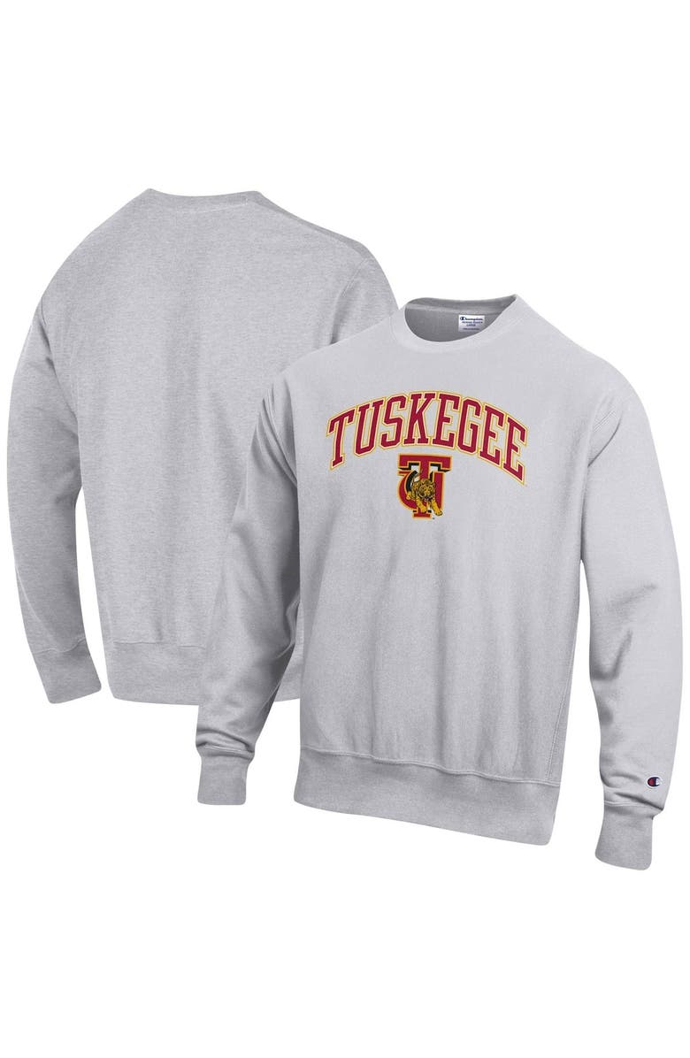 Champion Men's Champion Heathered Gray Tuskegee Golden Tigers Arch Over Logo Reverse Weave Pullover Sweatshirt, Main, color, 