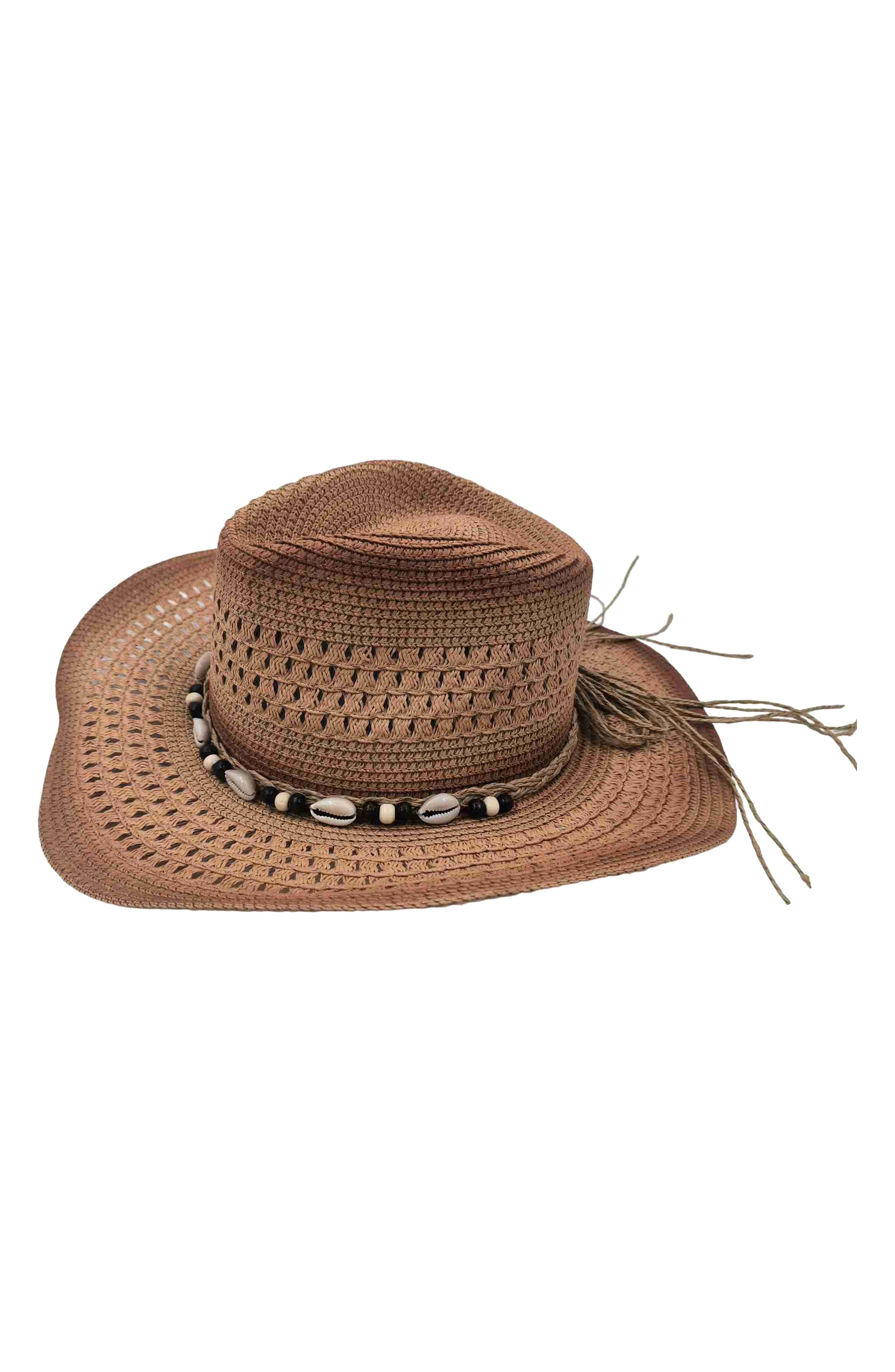 Shell Trim Tea Stained Straw Cowboy Hat