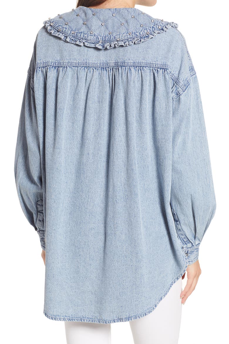 River Islan Rhinestone Collar Chambray Shirt, Alternate, color, DENIM