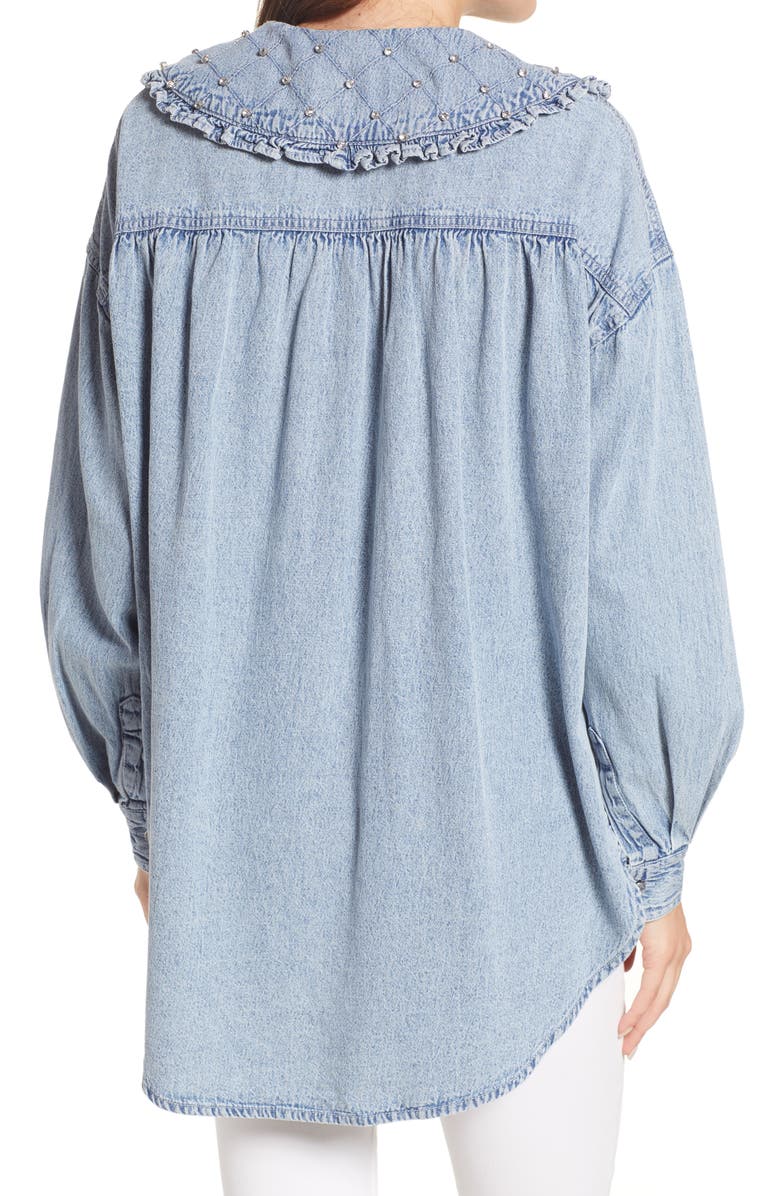 River Island River Islan Rhinestone Collar Chambray Shirt, Alternate, color, 
