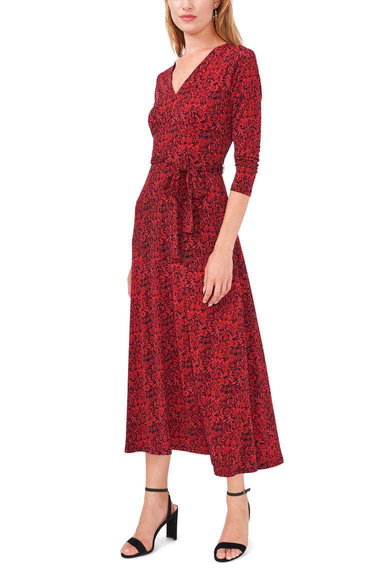 Lisa Tie Waist Dress, Main, color, BLACK/ RED