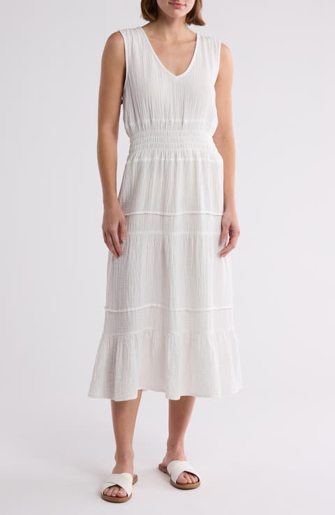 Cotton Gauze Tiered Midi Dress